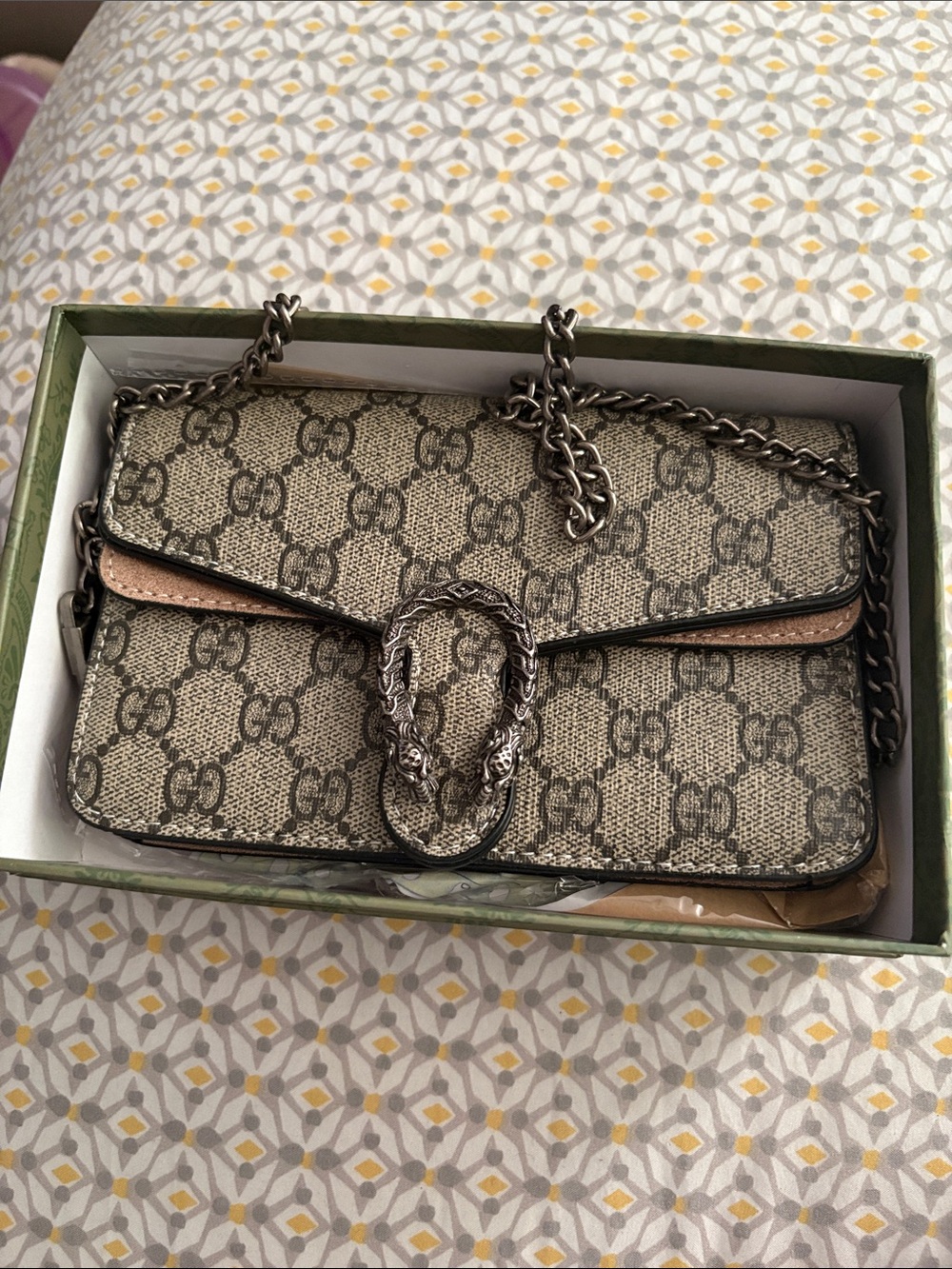 Gucci Beige GG Supreme Dionysus Chain Crossbody